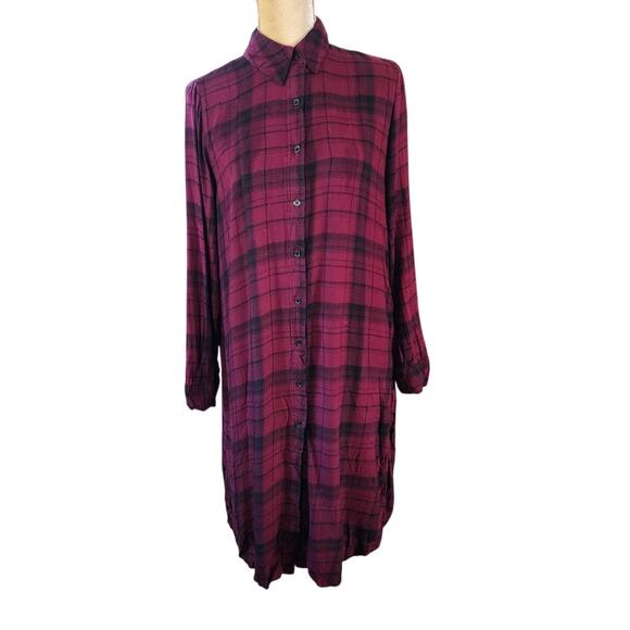 Peyton Jensen Button Up Plaid Collared Shirt Dress Size Medium - Picture 1 of 5